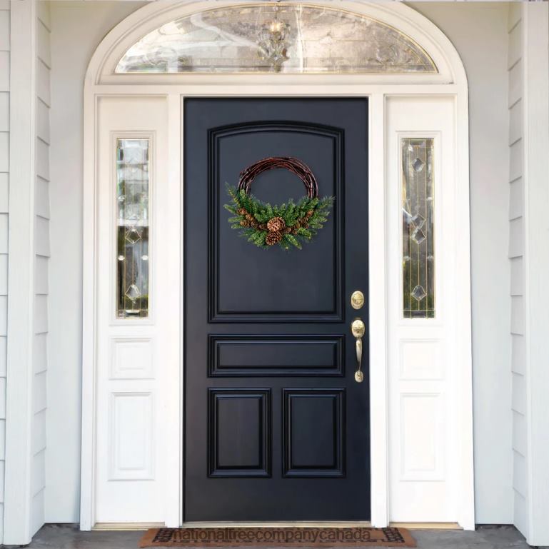 National Tree Company Artificial Christmas Wreath Green Grapevine White Lights Decorated with Pine Cones Evergreen Branches Christmas Collection 16 Inches 68R08264