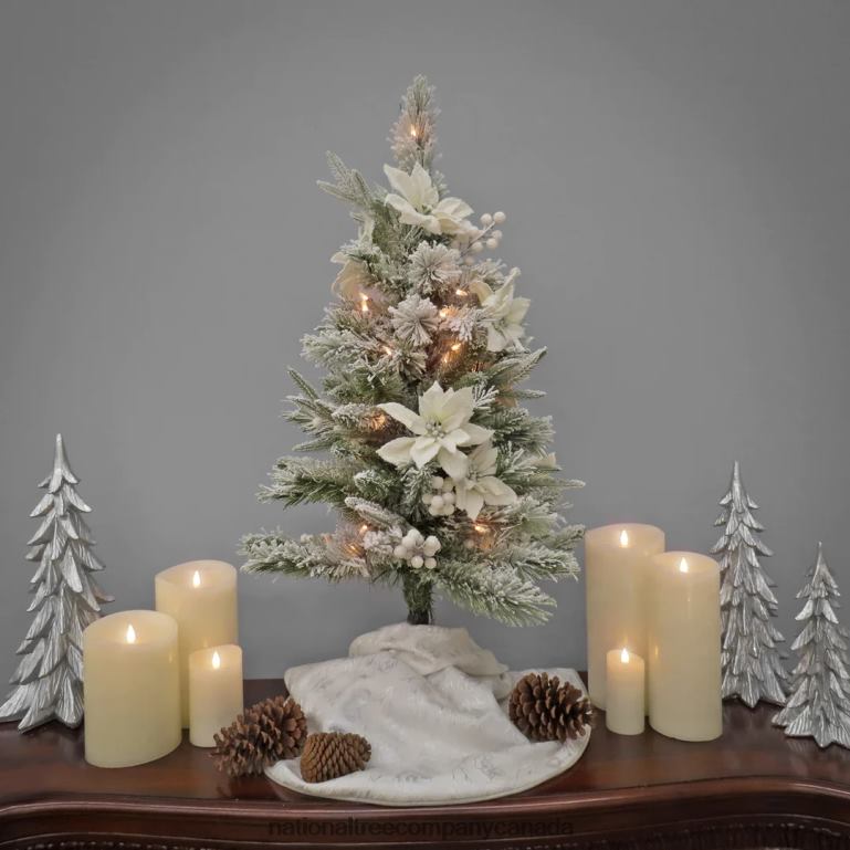 National Tree Company Artificial Frosted Colonial Pencil Slim Hinged Christmas Tree with Berries and Poinsettia Flowers Pre-Lit with Clear Incandescent Lights Plug In 3 ft 68R08166