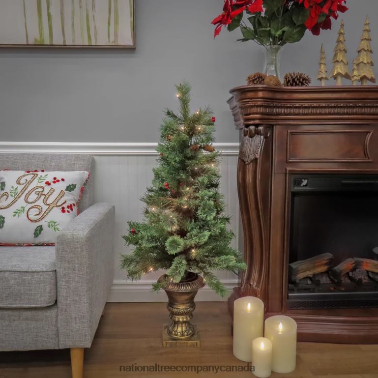 National Tree Company Artificial Glistening Pine Entrance Christmas Tree with Red Berries and Pinecones Pre-Lit with Clear Incandescent Lights Plug In 4 ft 68R08100