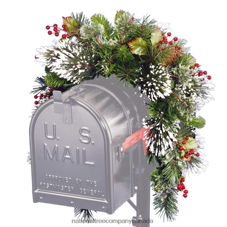 National Tree Company Artificial Mailbox Swag Decoration Green Wintry Pine Decorated with Frosted Branches Berry Clusters Pine Cones Christmas Collection 3 Feet 68R08470