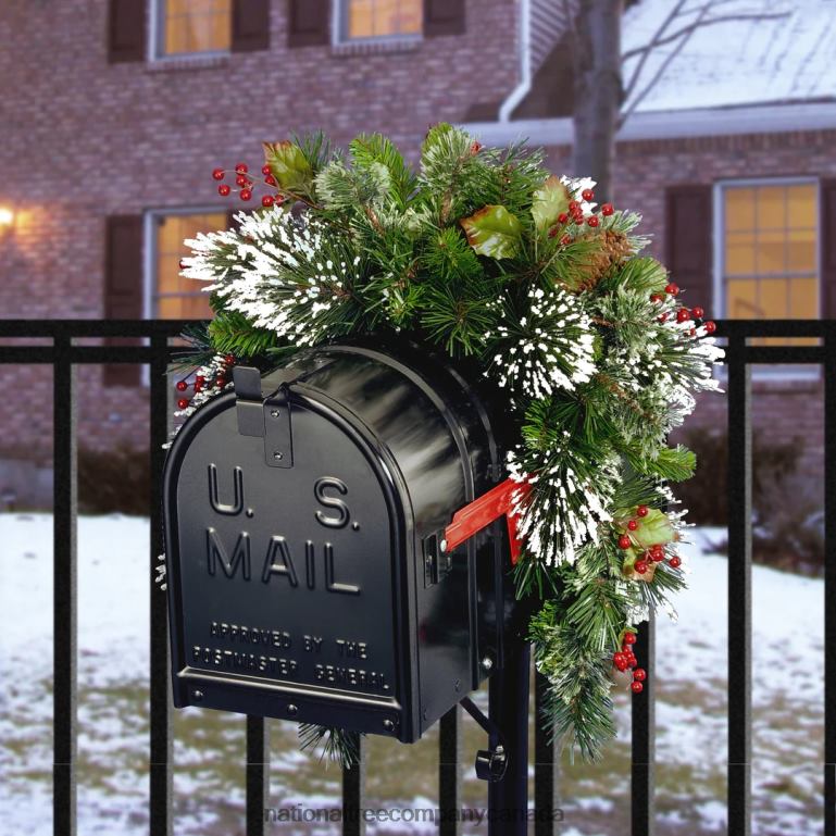 National Tree Company Artificial Mailbox Swag Decoration Green Wintry Pine Decorated with Frosted Branches Berry Clusters Pine Cones Christmas Collection 3 Feet 68R08470