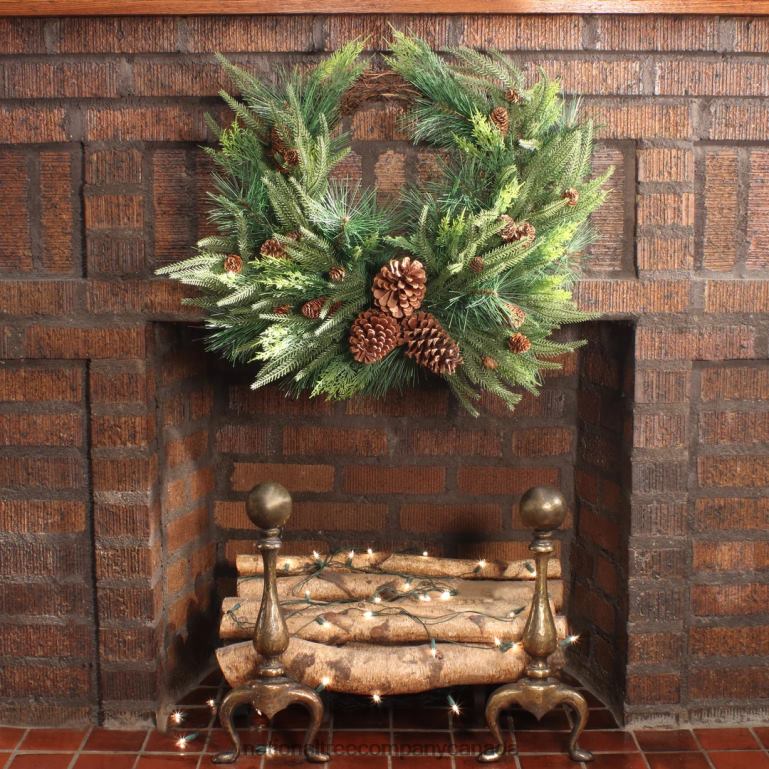 National Tree Company Artificial Mixed Bristle Branch Pine Christmas Wreath Decorated with Woven Branch Base Light Green Cypress Tips and Pinecones 26 in 68R08286
