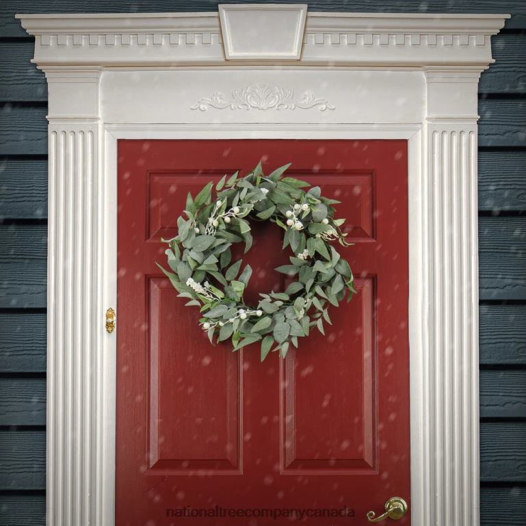 National Tree Company Artificial Mixed Green Leaves Christmas Wreath Decorated with White Berry Clusters Woven Branch Base 24 in 68R08320