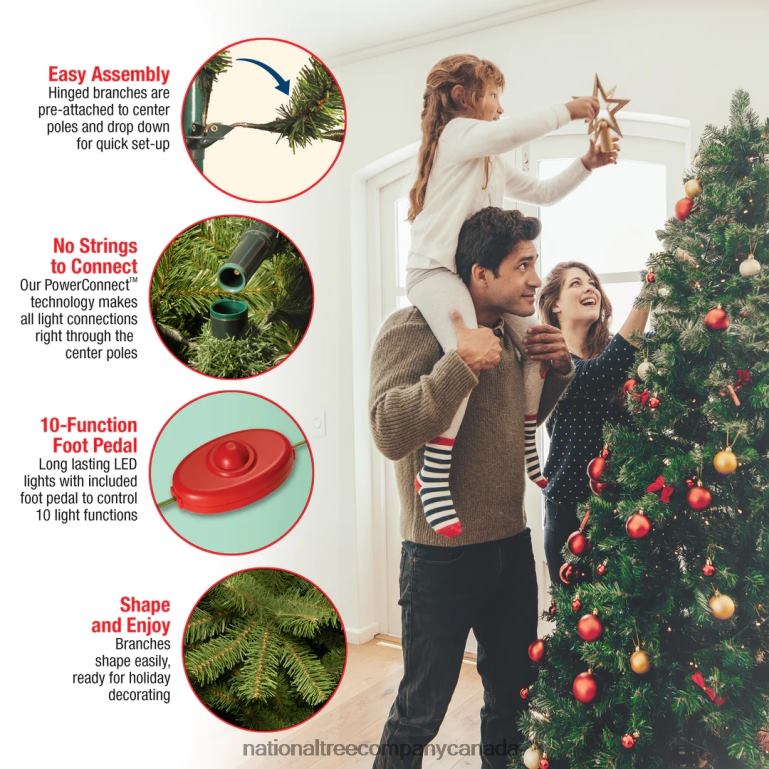 National Tree Company Artificial Pre-Lit Medium Christmas Tree Green Kingswood Fir Dual Color LED Lights Includes Stand 75 Feet 68R08133