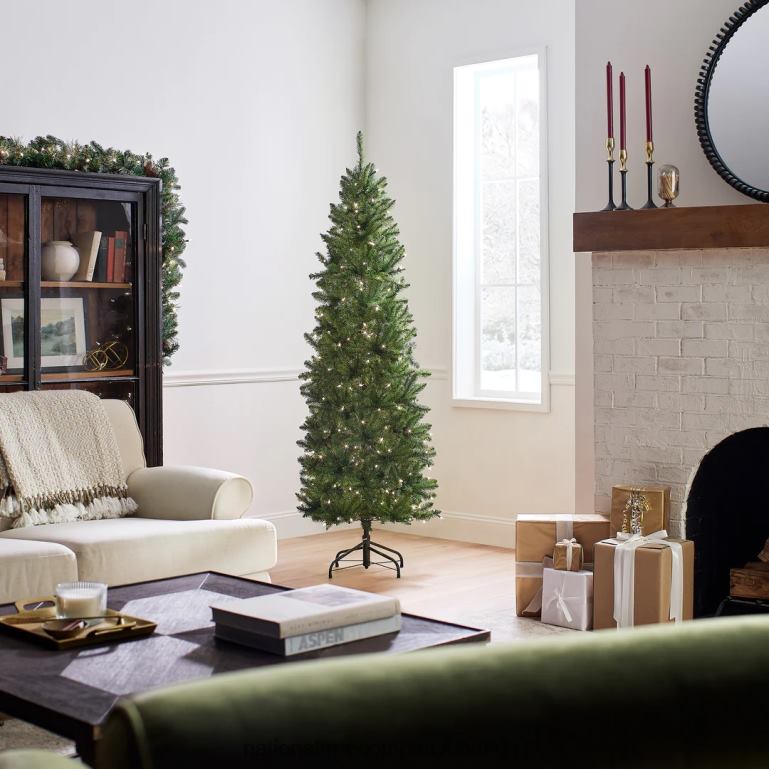 National Tree Company Artificial Pre-Lit Slim Christmas Tree Green Kingswood Fir Clear Lights Includes Stand 65 Feet 68R0869