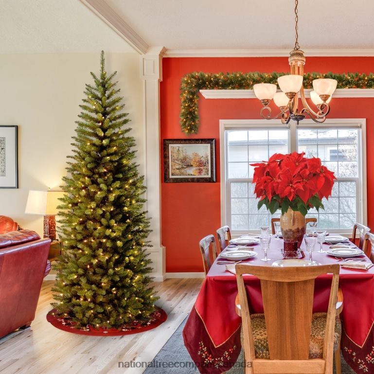 National Tree Company Artificial Pre-Lit Slim Christmas Tree Green Kingswood Fir Clear Lights Includes Stand 65 Feet 68R0869