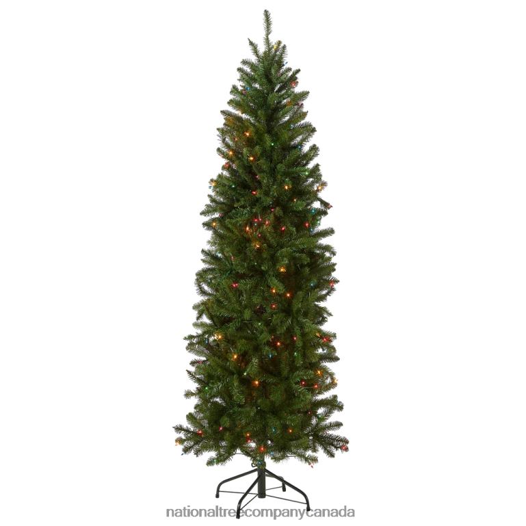 National Tree Company Artificial Pre-Lit Slim Christmas Tree Green Kingswood Fir Multicolor Lights Includes Stand 65 Feet 68R0826