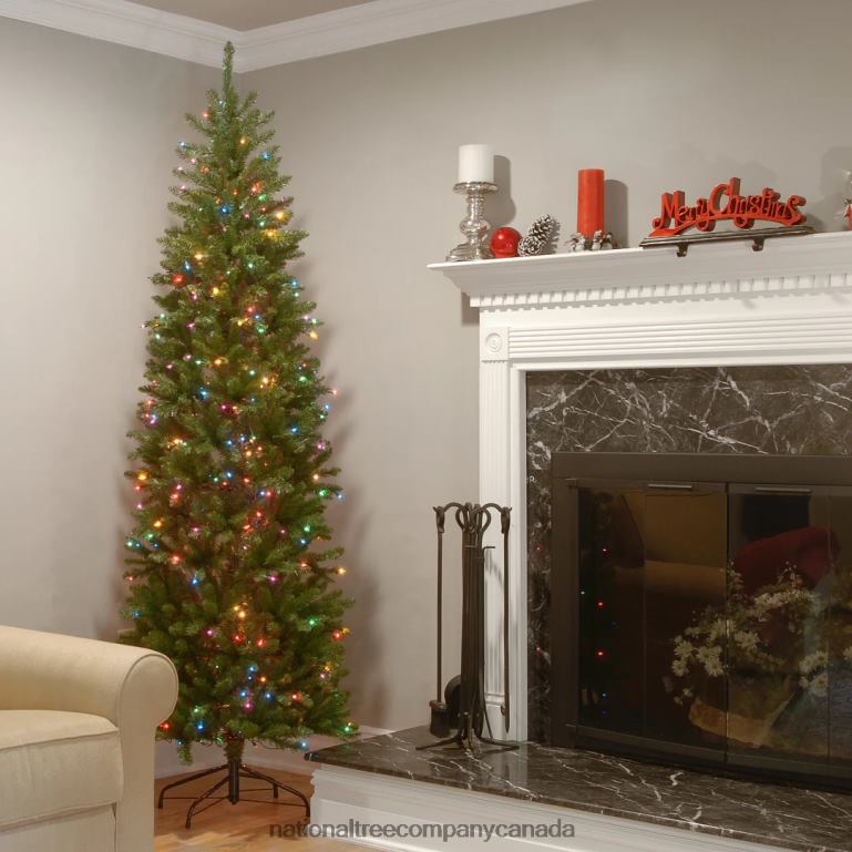 National Tree Company Artificial Pre-Lit Slim Christmas Tree Green Kingswood Fir Multicolor Lights Includes Stand 65 Feet 68R0826