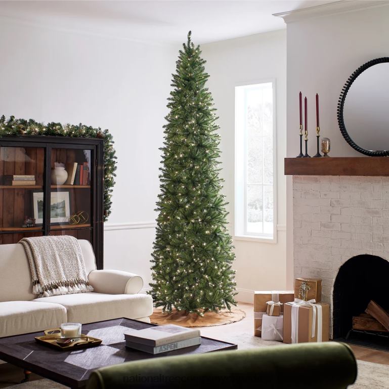 National Tree Company Artificial Pre-Lit Slim Christmas Tree Green Kingswood Fir White Lights Includes Stand 10 Feet 68R0834