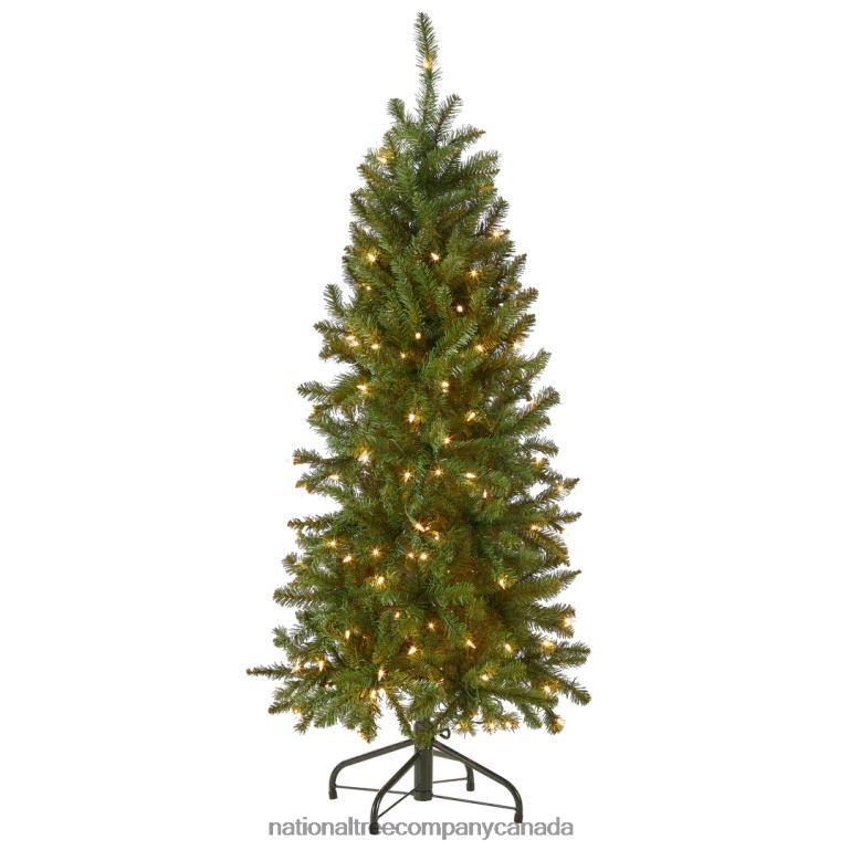 National Tree Company Artificial Pre-Lit Slim Christmas Tree Green Kingswood Fir White Lights Includes Stand 45 Feet 68R088