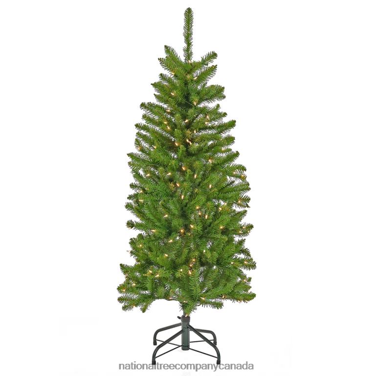National Tree Company Artificial Pre-Lit Slim Christmas Tree Green Kingswood Fir White Lights Includes Stand 45 Feet 68R088