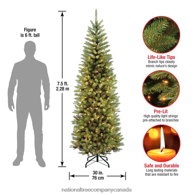 National Tree Company Artificial Pre-Lit Slim Christmas Tree Green Kingswood Fir White Lights Includes Stand 75 Feet 68R0835