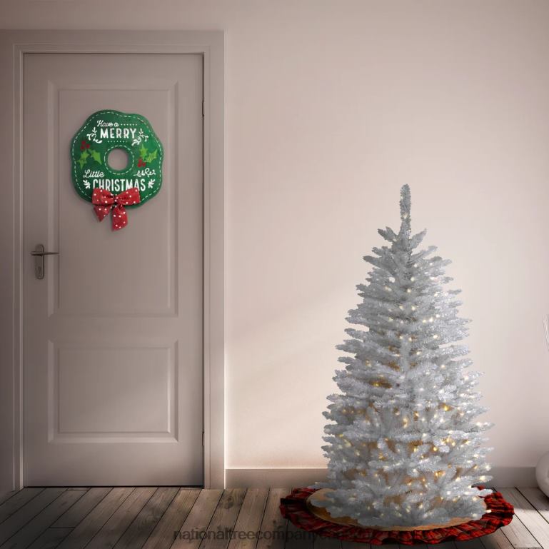 National Tree Company Artificial Pre-Lit Slim Christmas Tree White Kingswood Fir White Lights Includes Stand 45 Feet 68R08120