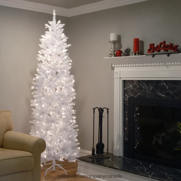 National Tree Company Artificial Pre-Lit Slim Christmas Tree White Kingswood Fir White Lights Includes Stand 75 Feet 68R08135