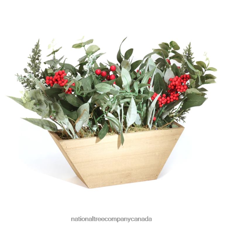 National Tree Company Christmas Eucalyptus and Berry Arrangement with Wood Box Base 22 in 68R08489