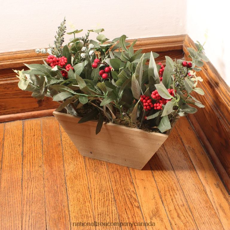 National Tree Company Christmas Eucalyptus and Berry Arrangement with Wood Box Base 22 in 68R08489