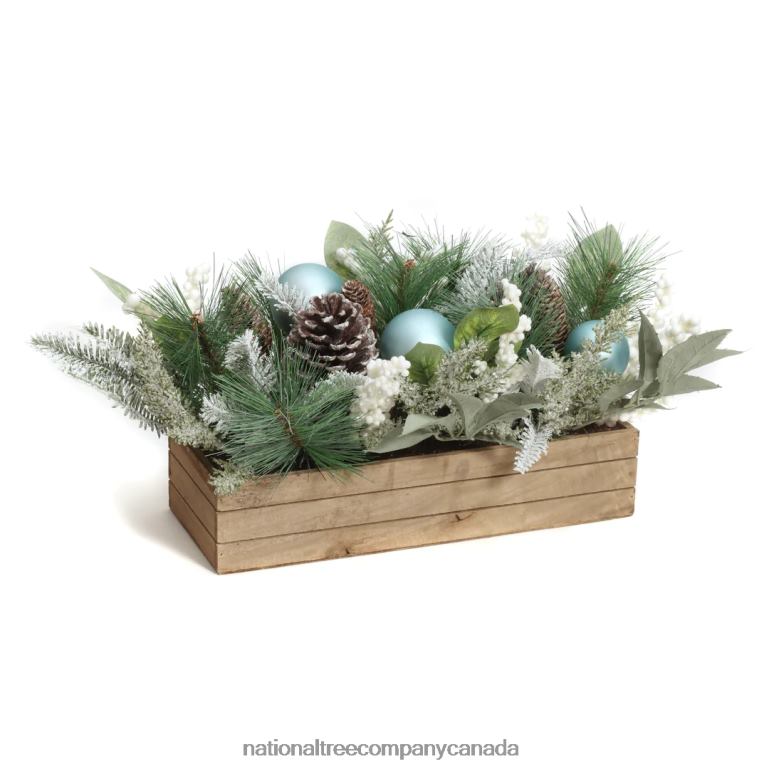 National Tree Company Decorated Evergreen Christmas Arrangement with Wood Box Base 22 in 68R08458