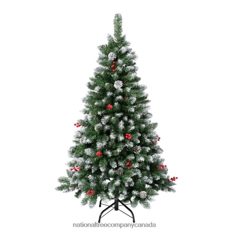 National Tree Company First Frosted Traditions Christmas Tree with Hinged Branches Pinecones and Red Berries 45 ft 68R0813