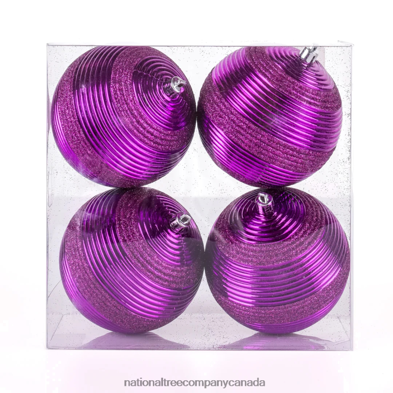 National Tree Company First Traditions 4 Piece Shatterproof Swirling Purple Ornaments 68R08524