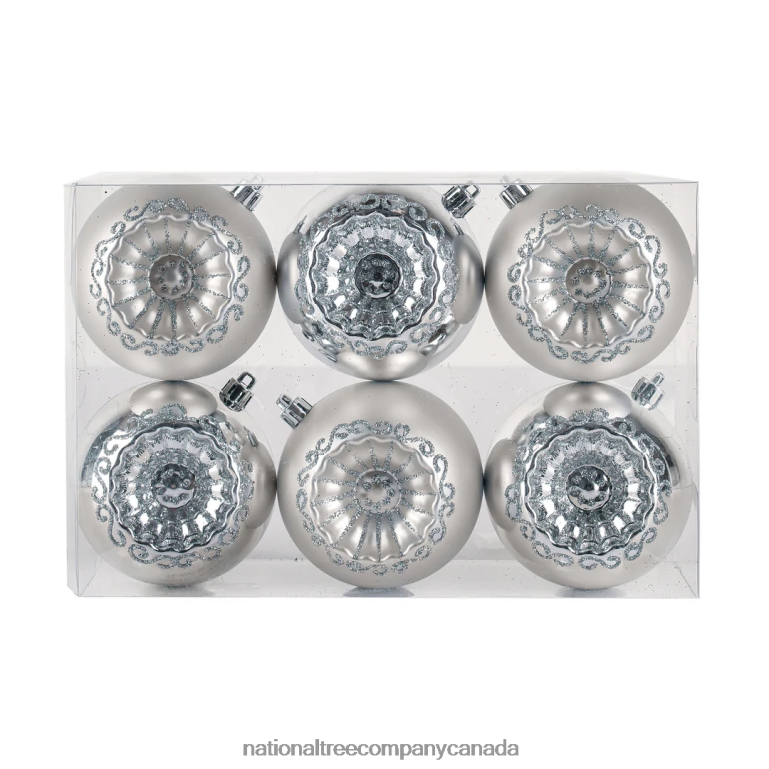 National Tree Company First Traditions 6 Piece Shatterproof Glittering Silver Ornaments 68R08517