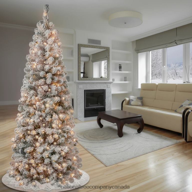 National Tree Company First Traditions Pre-Lit Acacia Flocked Tree Medium Christmas Tree Clear Incandescent Lights Plug In 6 ft 68R0841