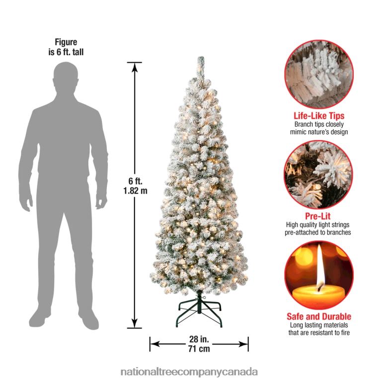 National Tree Company First Traditions Pre-Lit Acacia Flocked Tree Medium Christmas Tree Clear Incandescent Lights Plug In 6 ft 68R0841