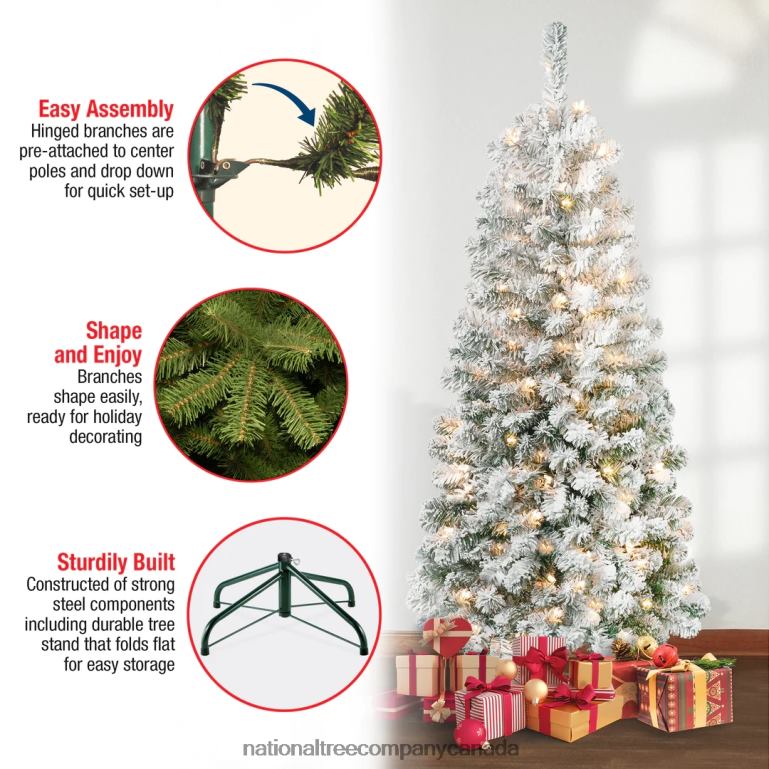 National Tree Company First Traditions Pre-Lit Acacia Flocked Tree Medium Christmas Tree Clear Incandescent Lights Plug In 6 ft 68R0841