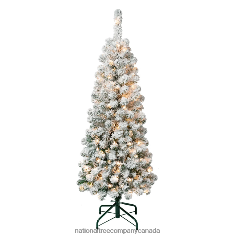 National Tree Company First Traditions Pre-Lit Acacia Flocked Tree Slim Christmas Tree Clear Incandescent Lights Plug In 45 ft 68R08114
