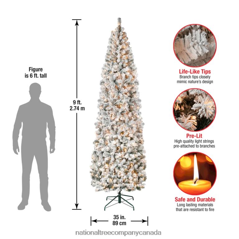 National Tree Company First Traditions Pre-Lit Acacia Flocked Tree Slim Christmas Tree Clear Incandescent Lights Plug In 9 ft 68R08116