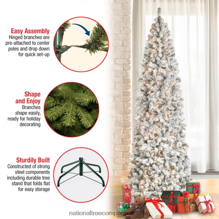 National Tree Company First Traditions Pre-Lit Acacia Flocked Tree Slim Christmas Tree Clear Incandescent Lights Plug In 9 ft 68R08116