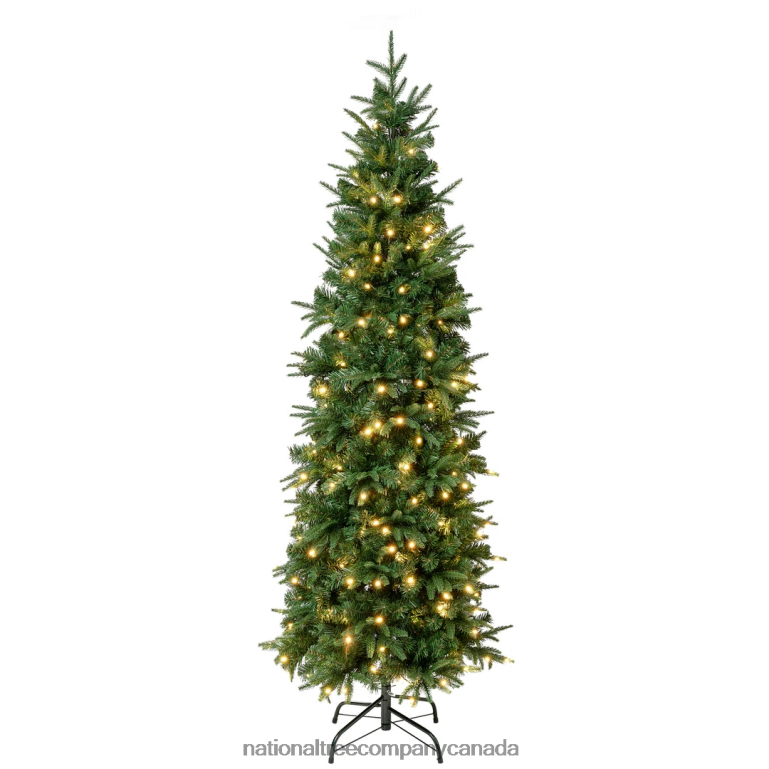 National Tree Company First Traditions Pre-Lit Duxbury Slim Christmas Tree with Hinged Branches Warm White LED Lights Plug In 6 ft 68R082