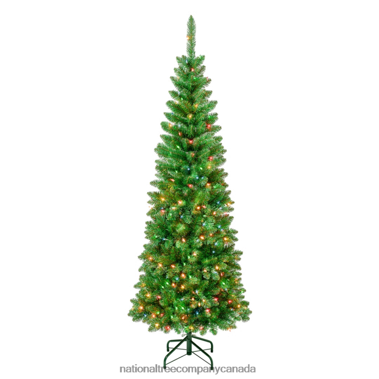 National Tree Company First Traditions Pre-Lit Rowan Pencil Slim Christmas Tree Multicolor Incandescent Lights Plug In 6 ft 68R0876