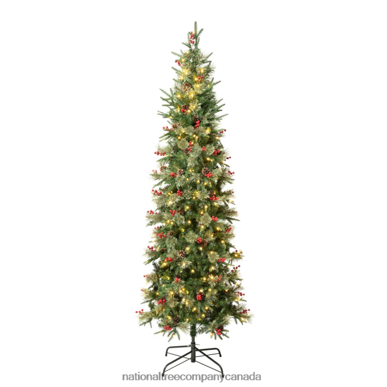 National Tree Company First Traditions Pre-Lit Virginia Blue Pine Slim Christmas Tree with Hinged Branches Warm White LED Lights Plug In 75 ft 68R0837