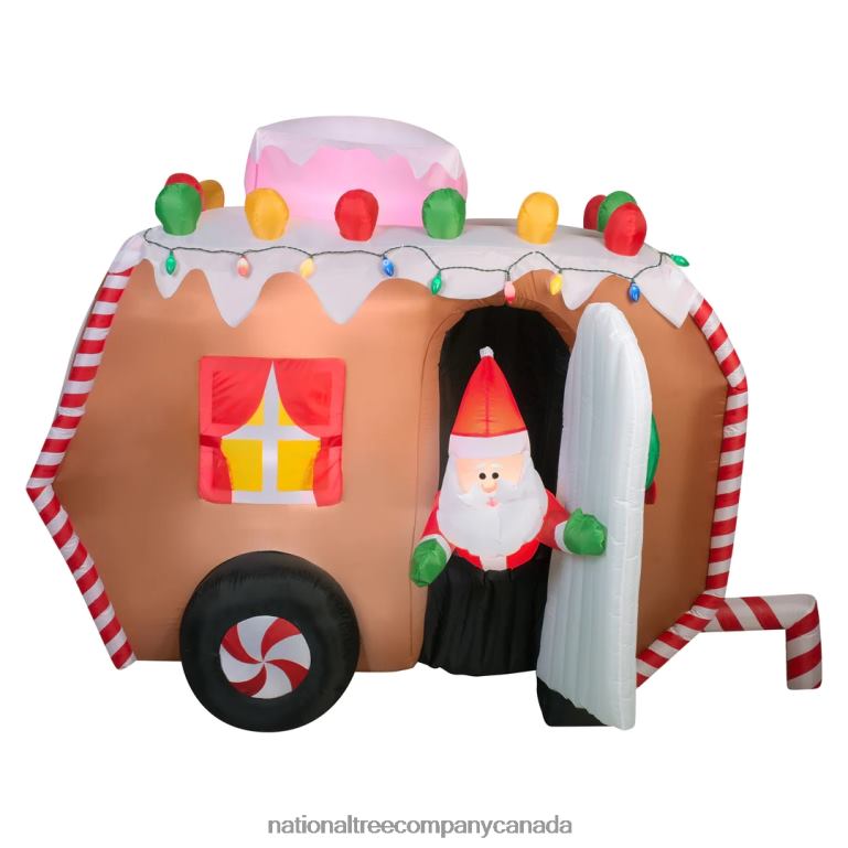 National Tree Company Inflatable Gingerbread Trailer with Santa LED Lights Plug In Christmas Collection 75 Feet 68R08661