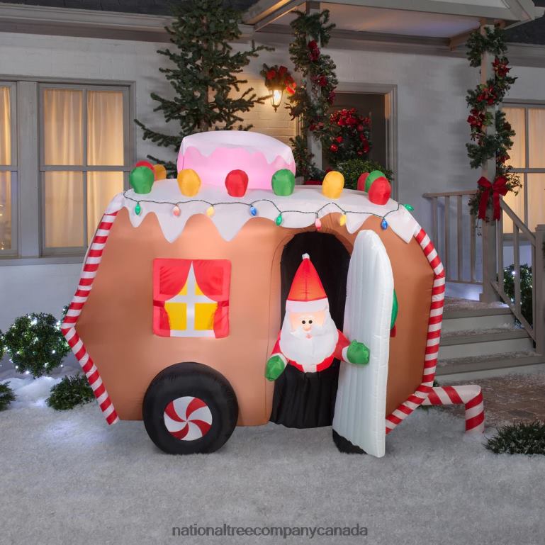 National Tree Company Inflatable Gingerbread Trailer with Santa LED Lights Plug In Christmas Collection 75 Feet 68R08661