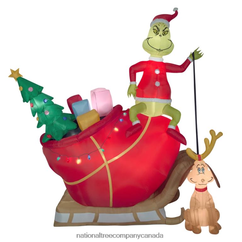 National Tree Company Inflatable Grinch On Sleigh with Max LED Lights Plug In Christmas Collection 12 Feet 68R08662
