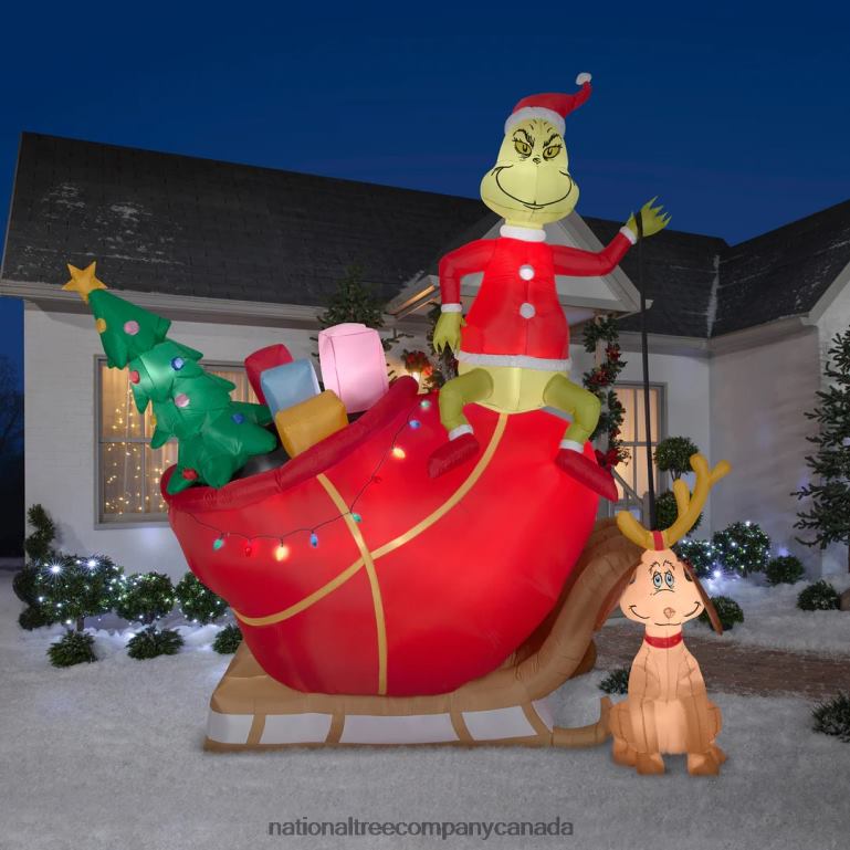 National Tree Company Inflatable Grinch On Sleigh with Max LED Lights Plug In Christmas Collection 12 Feet 68R08662
