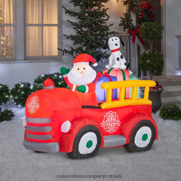 National Tree Company Inflatable Santa in Vintage Firetruck LED Lights Plug In Christmas Collection 6 Feet 68R08660