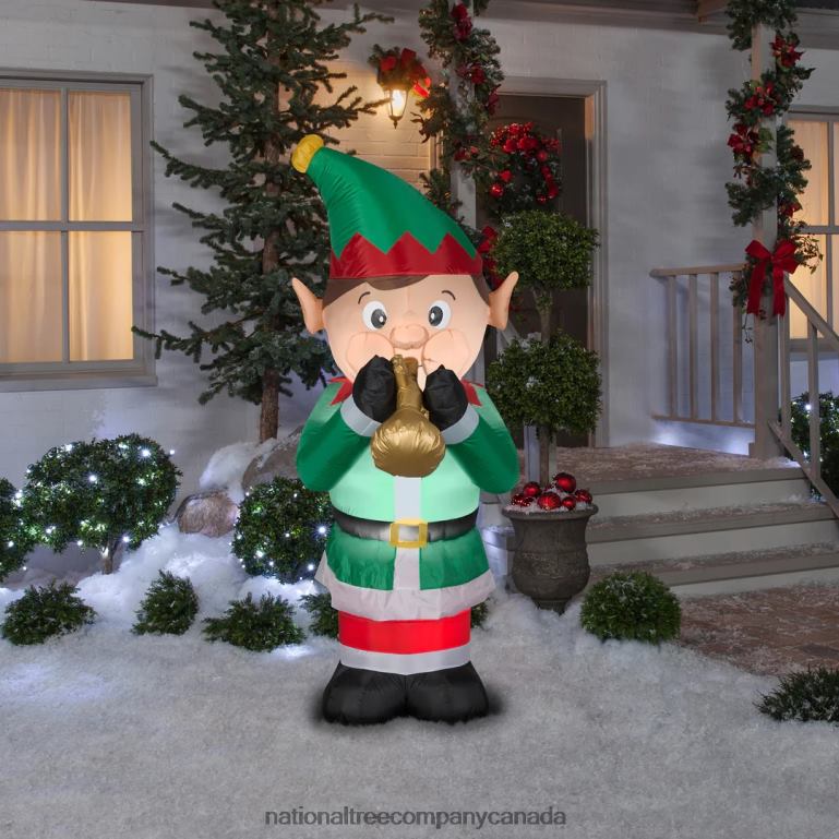 National Tree Company Inflatable Trumpet Playing Elf LED Lights Plug In Christmas Collection 6 Feet 68R08665