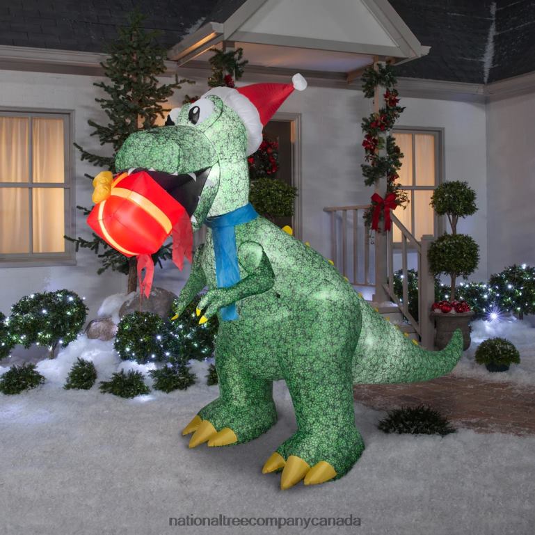 National Tree Company Inflatable Tyrannosaurus Rex with Gift LED Lights Plug In Christmas Collection 95 Feet 68R08663