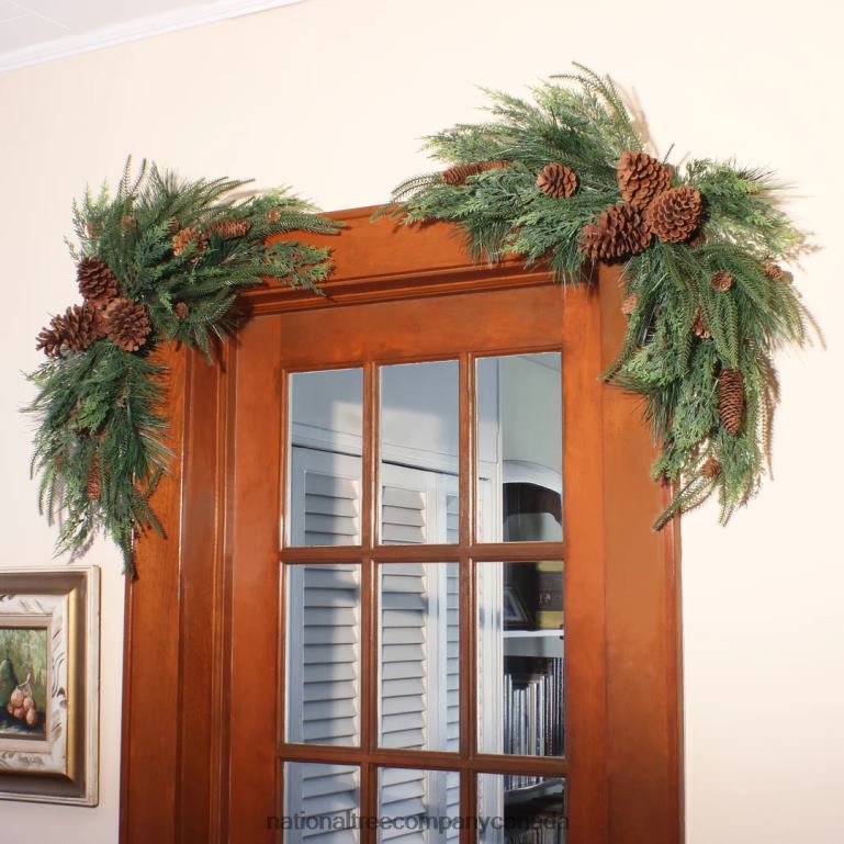 National Tree Company Mixed Pine Christmas Corner Swags with Assorted Pinecones Set of Two 26 in 68R08469