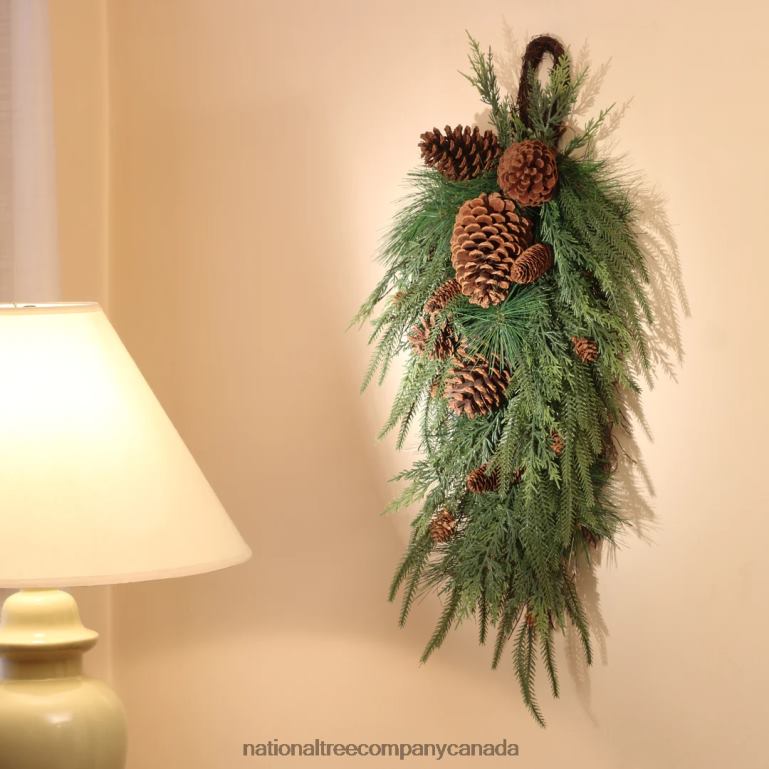National Tree Company Mixed Pine Christmas Teardrop with Cypress Tips Pinecones 32 in 68R08488