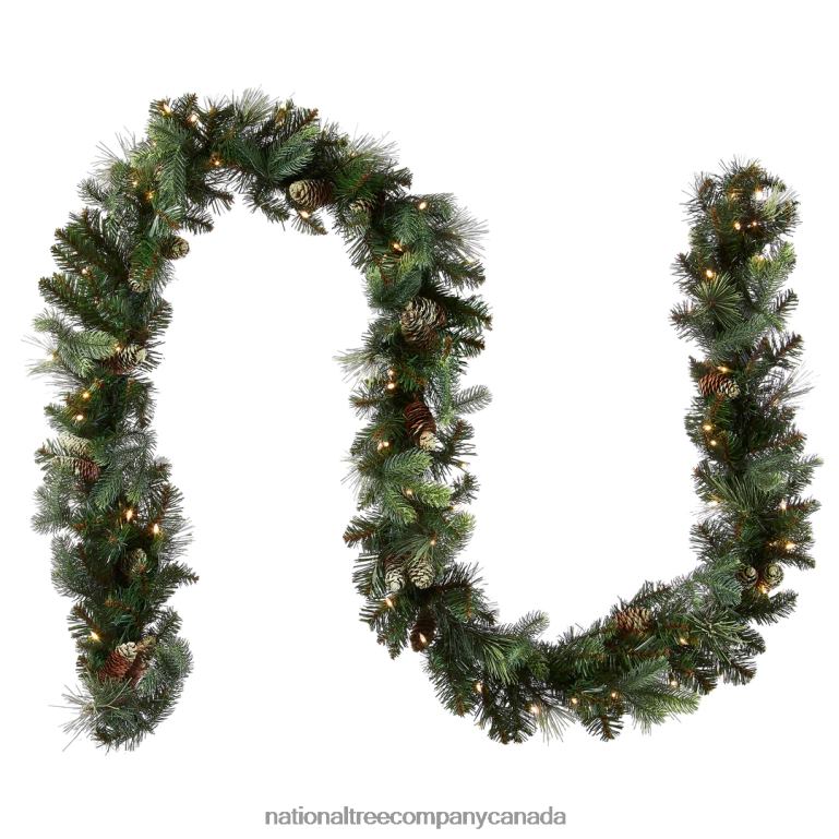 National Tree Company Pre-Lit Artificial Christmas Garland Green Carolina Pine White Lights Decorated with Pine Cones Battery Operated Christmas Collection 9 Feet 68R08336