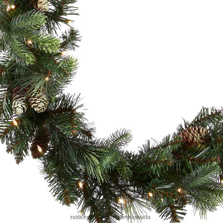 National Tree Company Pre-Lit Artificial Christmas Garland Green Carolina Pine White Lights Decorated with Pine Cones Plug In Christmas Collection 9 Feet 68R08326