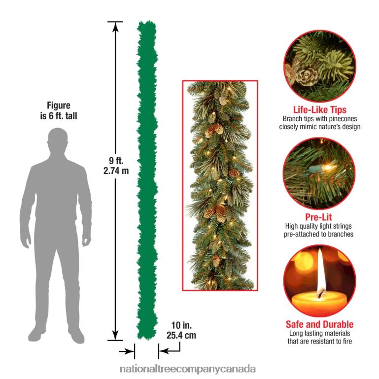National Tree Company Pre-Lit Artificial Christmas Garland Green Carolina Pine White Lights Decorated with Pine Cones Plug In Christmas Collection 9 Feet 68R08326