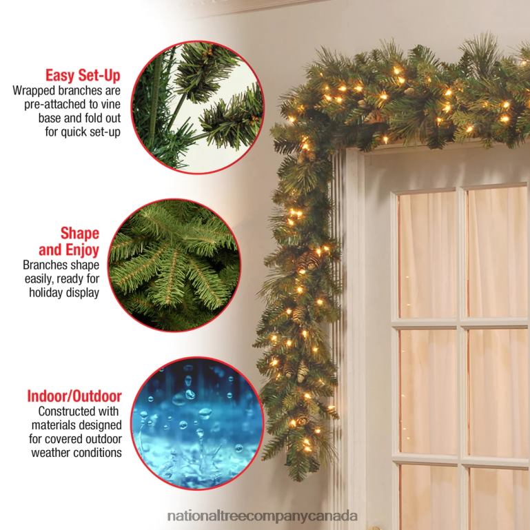 National Tree Company Pre-Lit Artificial Christmas Garland Green Carolina Pine White Lights Decorated with Pine Cones Plug In Christmas Collection 9 Feet 68R08326