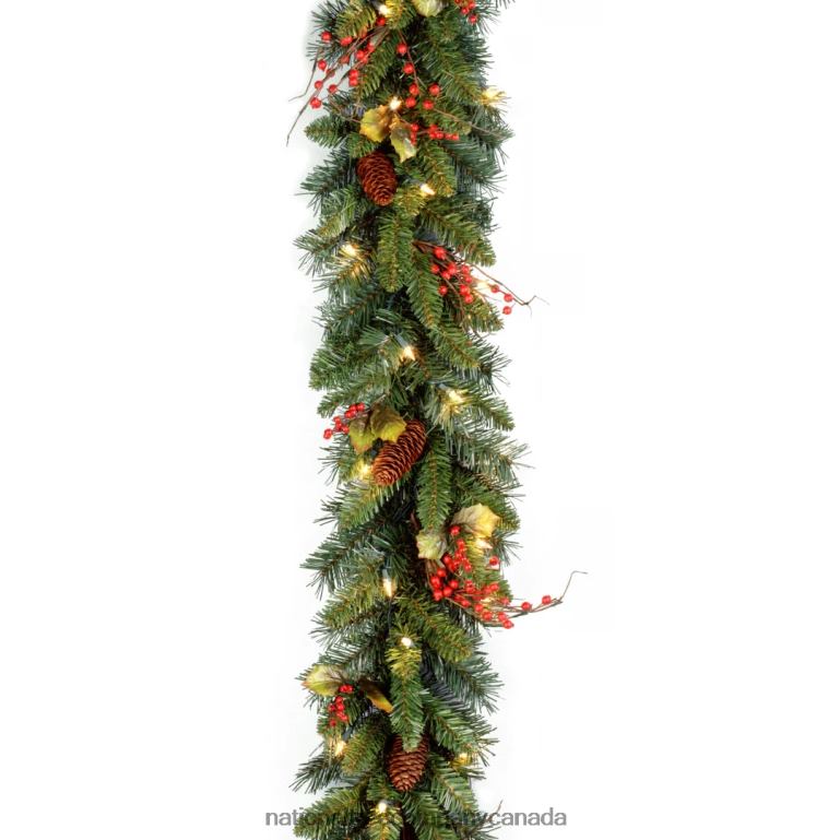 National Tree Company Pre-Lit Artificial Christmas Garland Green Classical White Lights Decorated With Pine Cones Berry Clusters Holly Leaves Plug In Christmas Collection 9 Feet 68R08334