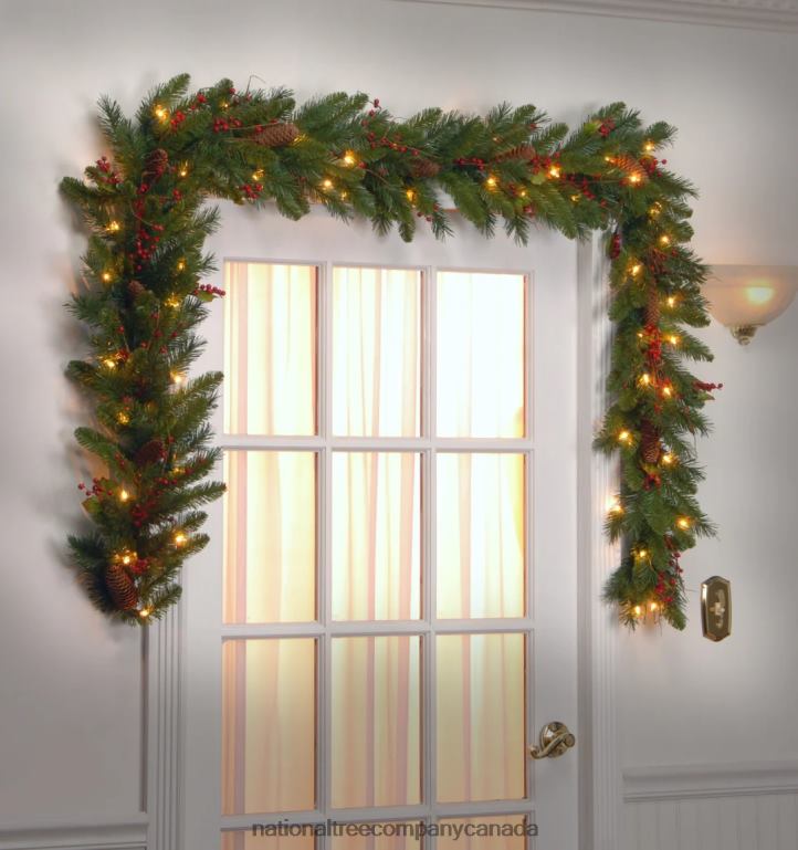 National Tree Company Pre-Lit Artificial Christmas Garland Green Classical White Lights Decorated With Pine Cones Berry Clusters Holly Leaves Plug In Christmas Collection 9 Feet 68R08334