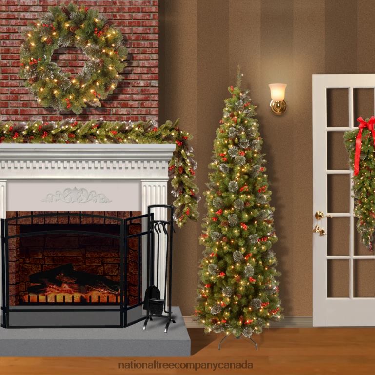 National Tree Company Pre-Lit Artificial Christmas Garland Green Crestwood Spruce White Lights Decorated with Pine Cones Berry Clusters Battery Operated Christmas Collection 9 Feet 68R08331