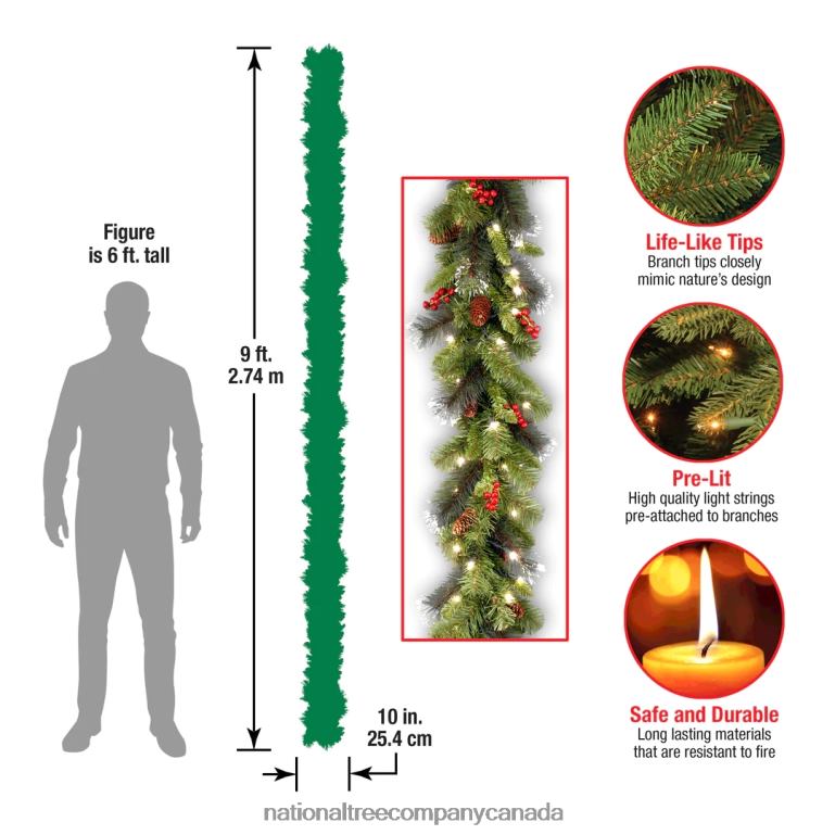 National Tree Company Pre-Lit Artificial Christmas Garland Green Crestwood Spruce White Lights Decorated with Pine Cones Berry Clusters Battery Operated Christmas Collection 9 Feet 68R08331